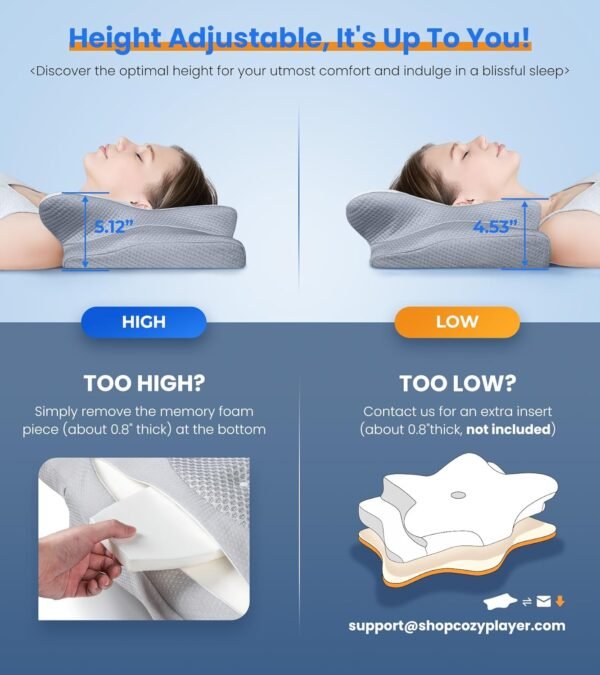 Ultra Pain Relief Cooling Pillow for Neck Support, Adjustable Cervical Pillow Cozy Sleeping, Odorless Ergonomic Contour Memory Foam Pillows, Orthopedic Bed Pillow for Side Back Stomach Sleeper - Image 4