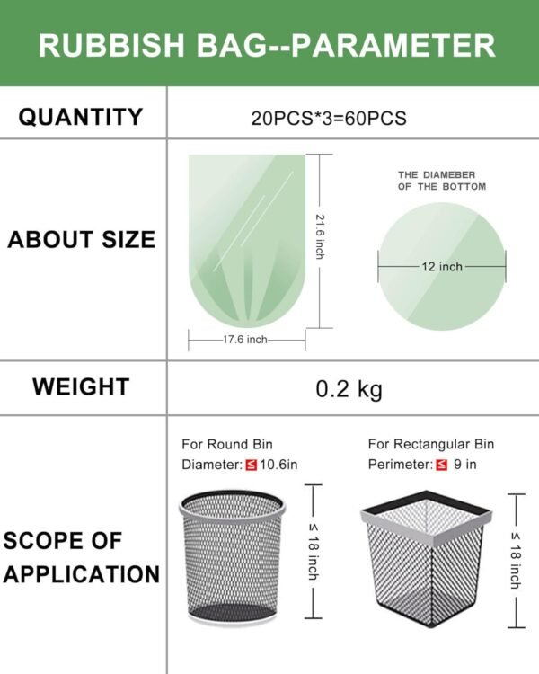 4-6 Gallon Small Trash Bags Compostable Trash Bags,AYOTEE 60 Count Ultra Strong Unscented Garbage Bags Mini Trash Bags Waste Basket Liners for Bathroom, Kitchen,Bedroom, Office, Pet, Car(Green) - Image 5
