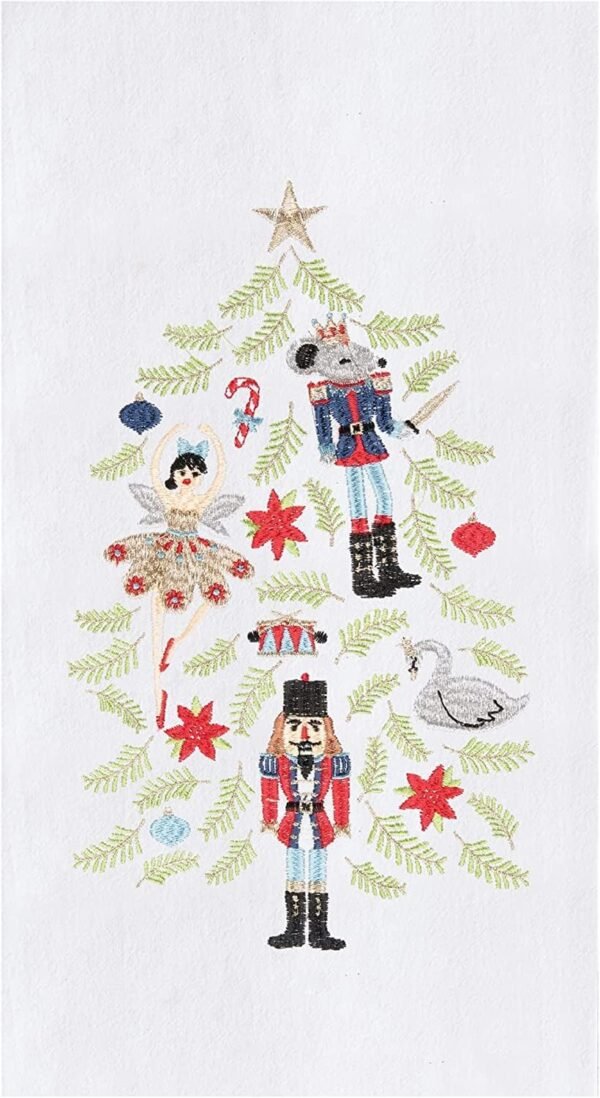 C&F Home Christmas Holiday Green Christmas Tree Decorated with Nutcrackers Flour Sack Kitchen Dish Towel Decor Decoration 27L x 18W in. 18" x 27" White