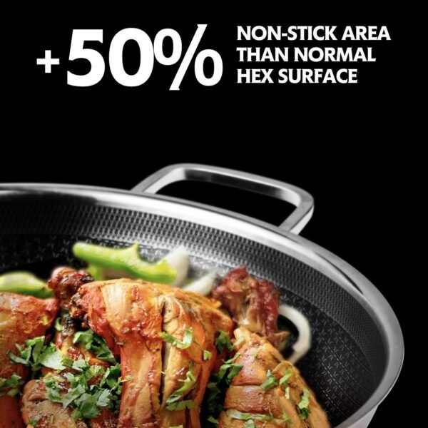 Wok pan,Hybrid 12 inch Wok with Lid, PFOA Free Cookware,non stick Stainless Steel Woks & Stir-fry pans Nonstick, Dishwasher and Oven Safe, Works on Induction - Image 3