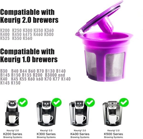 Reusable K Cup Pod Coffee Filters - Refillable Coffee Pod Capsules with Built-In, Integrated Mesh Strainer for use with Select Single Coffee Makers, 4 Pack - Image 3