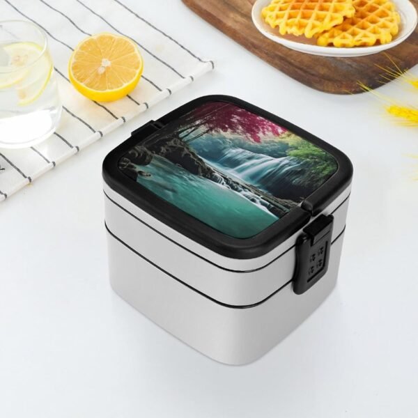 Bento Box with Compartments Waterfall Natural Landscape Print Stackable Bento Lunch Box Food Container for to Work, Sports, Camping And Travel, style - Image 6