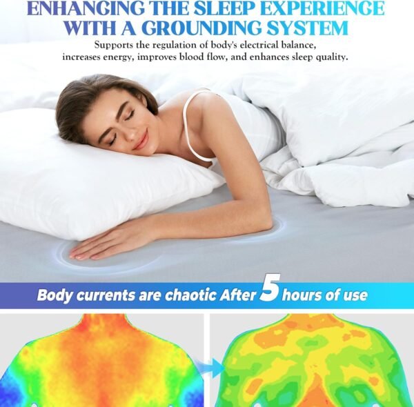 Calmbee Grounding Sheets King Size, 10% Pure Silver Fiber + 90% Organic Cotton, Grounding Sheet Earth Connected Bedding, Queen, 78"x 80"x 15", Fitted Earth Sheets with Grounding Cord, Gray - Image 3