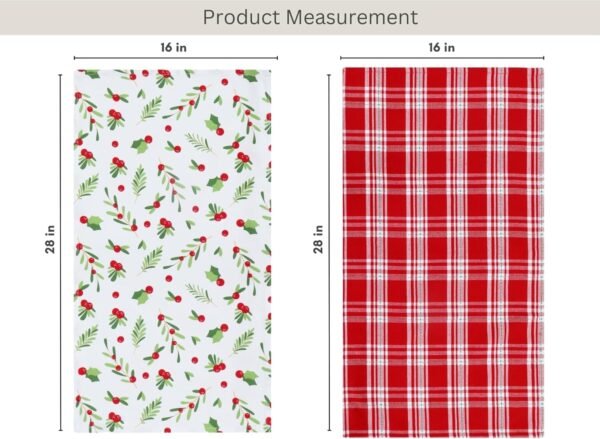 PurpleEssences Christmas Kitchen Towel Set of 2-100% Cotton Tea Towels for Baking, Cleaning, Entertainment & Cooking, Holiday - Mistletoe and Plaid - Image 5