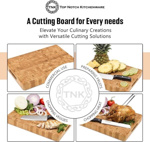 End Grain Wood Bamboo Cutting Board for Kitchen, Commercial Use - Extra Large, Thick Butcher Block with Juice Groove, Handles, and Non-Slip Feet for Chopping Veggies, Carving Meat, Bread and Cheese - Image 7