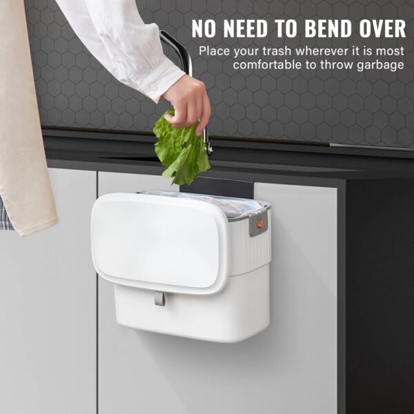 ELPHECO Kitchen Compost Bin with Lid 1.8 Gallon Hanging Trash Can with Lid, 7 Liter Wall-Mounted Garbage Can for Kitchen Cabinet Door, Small Under Sink Trash Can for Cupboard, Bathroom, Office - Image 3