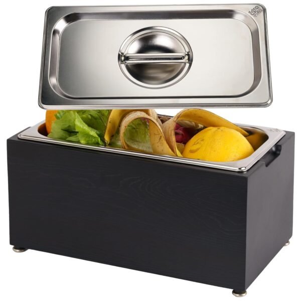 Art Secret 1.6 Gal Kitchen Countertop Compost Bin, Smell Proof Insert with Pine Wood Box (Gray)