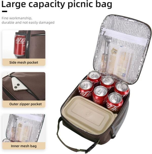 Lunch box Lunch bag for men women Lunchbox Lunch bags Insulated Lunch bag Lunch box cooler (Brown) - Image 3