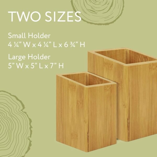IMPRESA [2 Pack] Bamboo Utensil Holder for Clutter-Free Kitchen – Stylish Kitchen Utensil Crock for Elegant Display and Storage –Wooden Utensil Holder Set for Countertop – Bamboo Kitchen Accessories - Image 4
