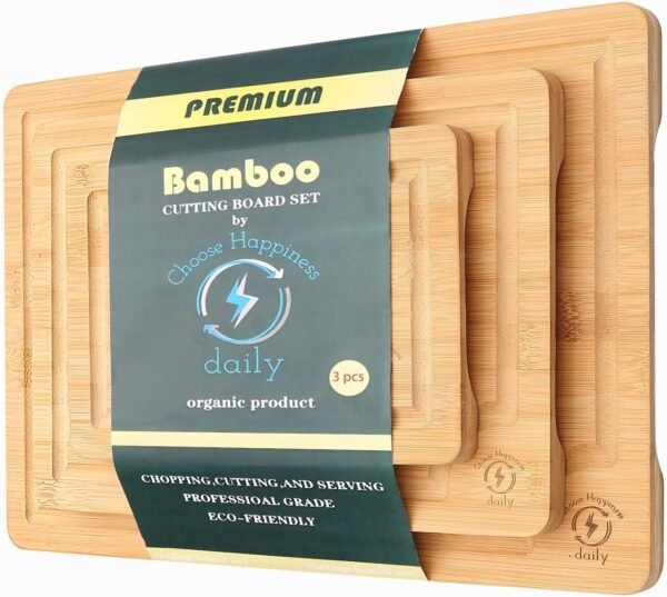 Wood cutting board set, Extra big cutting boards for kitchen, 3-piece wood cutting board set, bamboo cutting boards with juice grooves