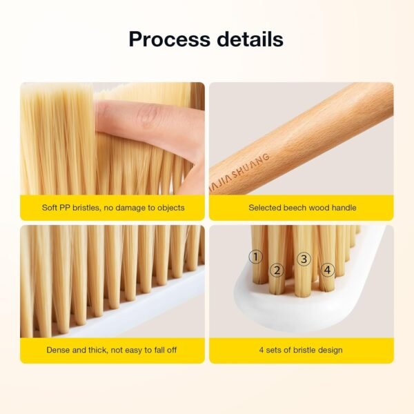 Hand Broom Cleaning Brush, Soft Bristle Dust Brushes with Wood Handle, Household Cleaning Brushues for Car, Carpet, Garden, Clothes, Various Furniture Such As Beds, Sofas (Natural) - Image 4