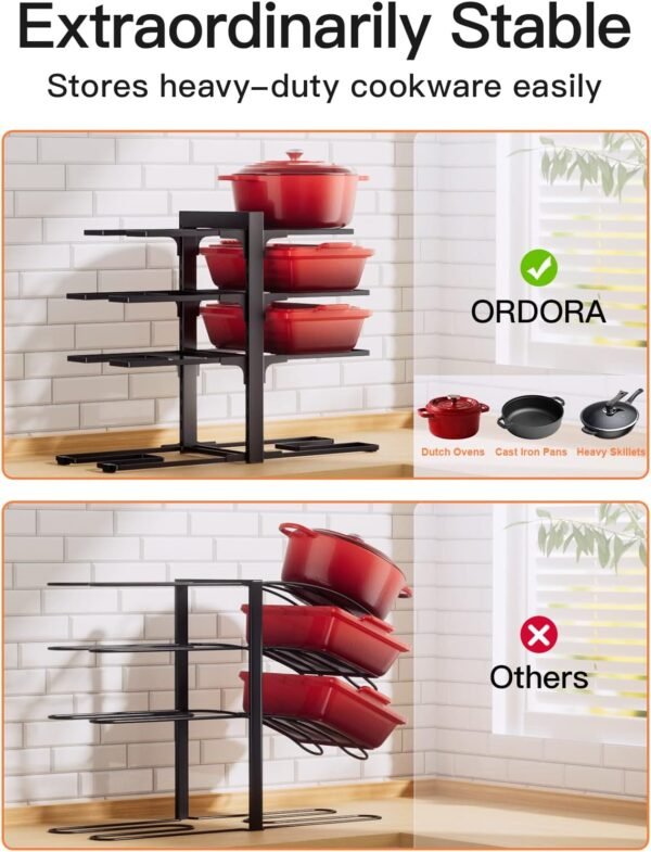 ORDORA Pots and Pans Organizer: Rack for Cabinet, 8-Tier Heavy Duty 120LBS Pots Pans Organizer Rack under Cabinet Adjustable for Dutch Ovens, Cast-iron Pans, Heavy Skillets Griddles, Shallow Pots - Image 3