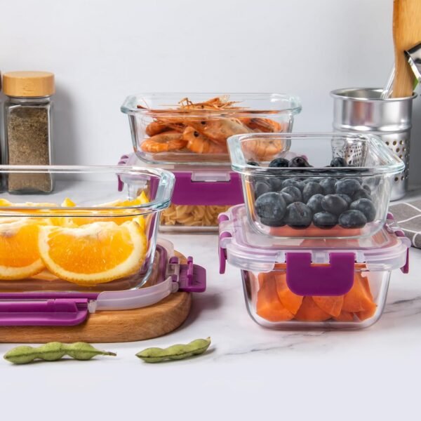 UMEIED 10 Pack Glass Food Storage Containers with Lids, Leakproof Airtight Glass Meal Prep Containers For Lunch, On The Go, Leftover, Dishwasher Safe - Image 6