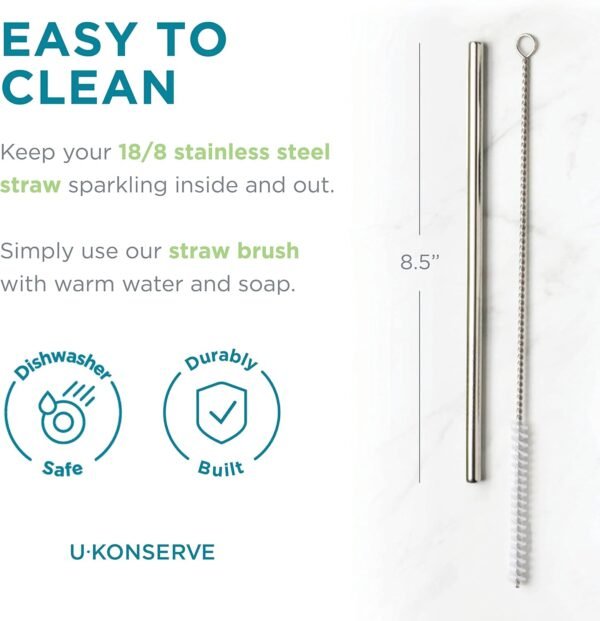 U-Konserve Stainless Steel Straws 8.5" (Set of 2) - Metal Straws - Reusable Drinking Straws - Dishwasher Safe - Eco Friendly, Plastic Free and BPA Free - Image 3