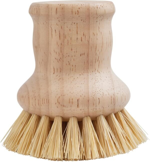 HIC Kitchen Natural Bristle Dish Pan Scrub Brush, Non-Scratch Natural Tampico Bristles with Wooden Handle