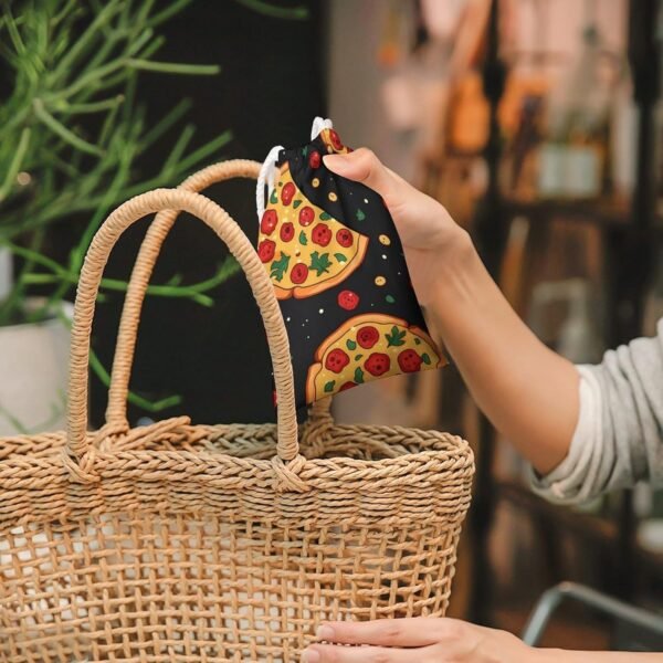 Food Pizza Drawstring Storage Bag Canvas Stuff Sack Christmas Gift Pouch Laundry Bags Reusable Cloth Shoe Bags 12 * 18cm - Image 7