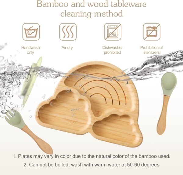 Bamboo Suction Plates Bowls Set for Baby Toddler Divided Platter Food bowl with Silicone Fork & Spoon All-Natural Baby Feeding Set for Baby-Led Weaning, Non-Slip Design - Image 5