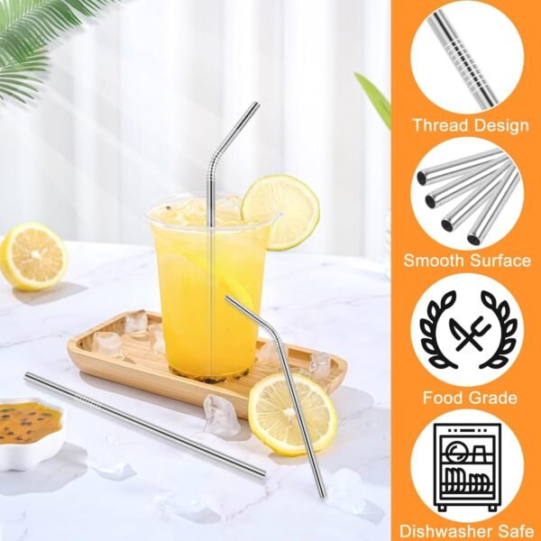 PECULA Metal Straws Reusable 24 Pack, 12 Straight and 12 Bent Stainless Steel Straws Dishwasher Safe, Reusable Straws for 30 oz & 20 oz Tumblers Cups Mugs Cold Beverage, 3 Cleaning Brushes Included - Image 3