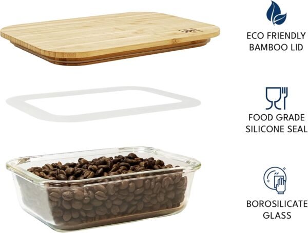 DE Glass Food Storage Containers with Bamboo Lids (4 Pack, 36 Ounce) Eco Friendly Meal Prep Containers Reusable – Airtight, Plastic Free, BPA Free - Image 5
