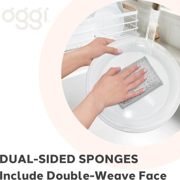 OGGI Bambou Odor-Free Scrubbing Sponges - Natural Scrub Sponges for Dishes, 91% Bamboo-Derived Rayon Cellulose Fiber, Reusable, Absorbent, Durable Scrubbers, Non-Scratch, Washable - 3 pcs, 7x4 - Image 6