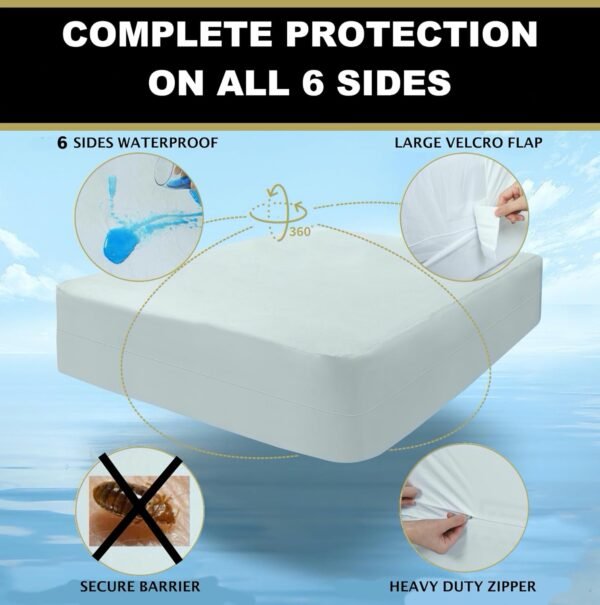 MATTSHIELD Ultimate 3-Piece Kit - Bed Bug-Proof Mattress Cover King + 2 Pillow Protectors - Organic Cotton Terry Top - 6 Sided Waterproof Mattress Protector Zippered - Breathable & Skin-Friendly - Image 3