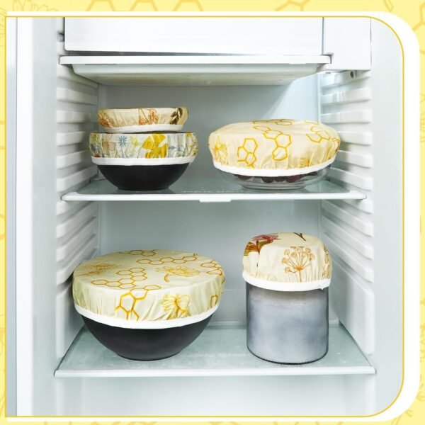 6 Pcs Beeswax Bowl Covers Reusable Cloth Bowl Covers Elastic Fabric Dish Cover Beeswax Food Wraps Cotton Kitchen Storage Containers Lids Kitchen Gifts for Bread Leftover Food Fruits Salad - Image 6