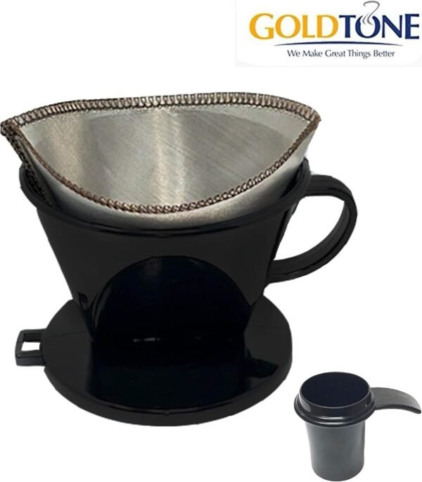 GoldTone #2 Cone Style Pour Over Coffee Dripper, Portable Pour Over Coffee Filter BPA-Free (1-6 Cups) with Stainless Steel #2 Cone Reusable Frameless Filter and Scoop - Image 2