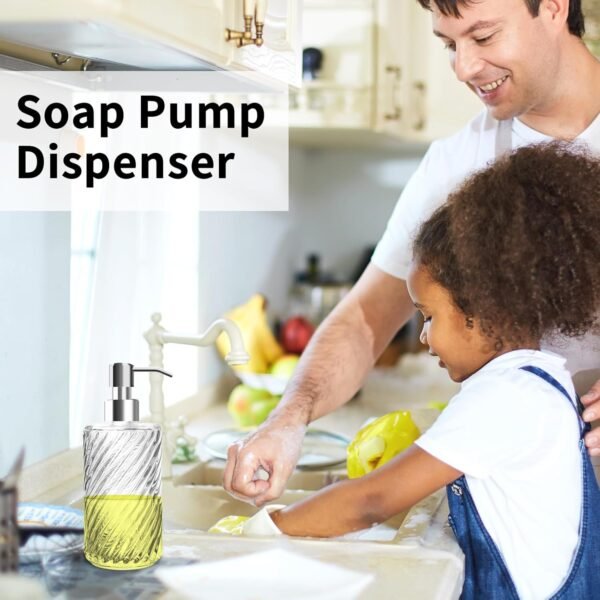 Glass Soap Dispenser with Rust Proof 304 Stainless Steel Pump,Refillable Hand and Dish Soap Pump Dispenser 15 oz with Stoppers and Funnel,Premium Bathroom Soap Dispenser for Kitchen,Lotion 2 Pack - Image 2