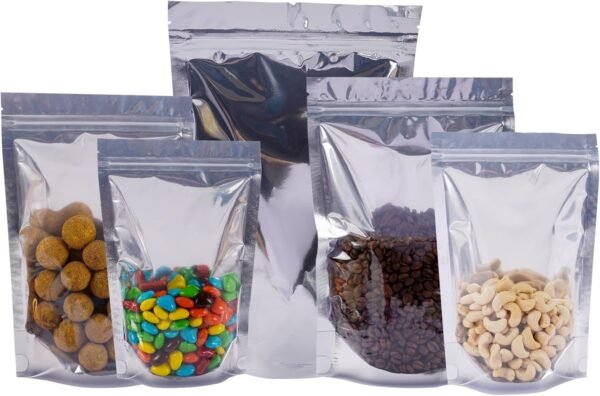 100 Pack Mylar Bags for Food Storage Resealable Aluminum Foil Clear Stand Up Pouch with Front Window 6.29×9.44 Inch Reusable Zipper Lock Food Packaging Heat Seal Bags for Small Business and Home - Image 6