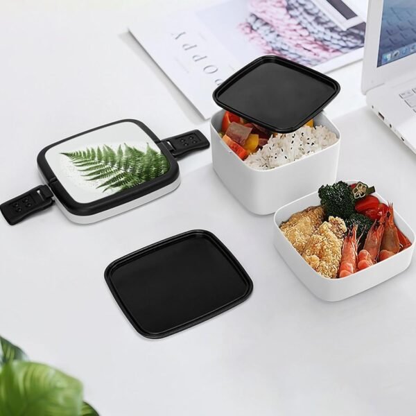 Natural Plant Silhouette Fern Leaf Bento Box Double Layer Lunch Box for Adults with Spoon And Handle Bento Boxes Leakproof One-piece Stackable Lunchbox for Work Picnics And Travel - Image 7