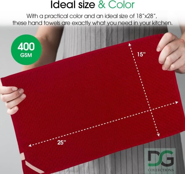 DG Collections Terry Dish Towels, 100% Cotton Kitchen Towels, Set of 8 (15x25 inch) Hand Towels - 400 GSM, Absorbent Terry Cloth Dish Towels for Kitchen, Soft Tea Towels - Red Color - Image 4