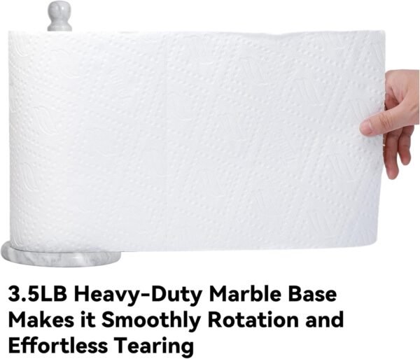 Handmade Marble Paper Towel Holder for Countertop - 12" Upright Paper Roll Dispenser with Heavy Non-Slip Base, Easy One-Handed Tear, for Kitchen Countertops, Cabinets, and Bathrooms-White & Light Grey - Image 3