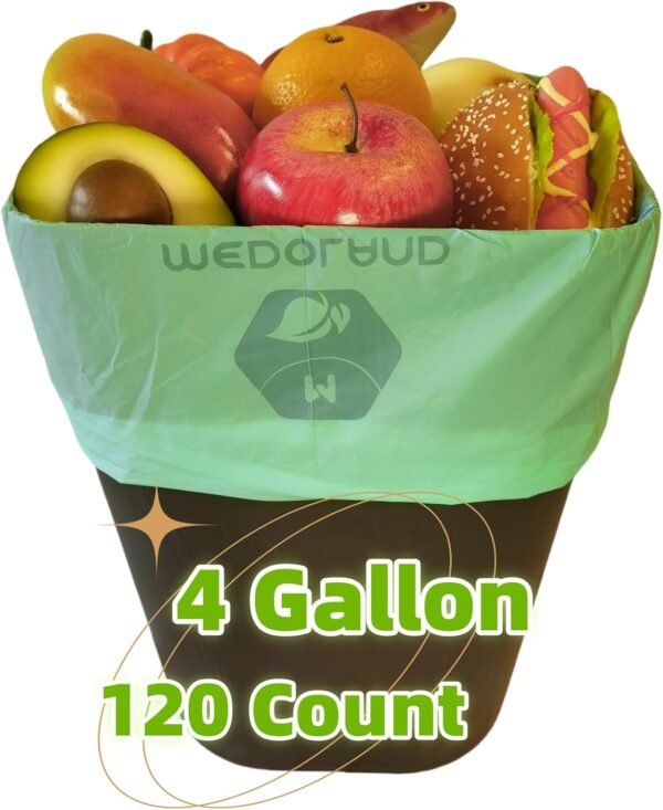 100% Compostable Bags for Countertop Bin, 4 Gallon (120 Count, 0.79 Mils), Compost Trash Bags for Food & Green Waste, Plant-Based, Biodegradable, Leakproof, Tear Resistant, Odor Controlled - Image 3