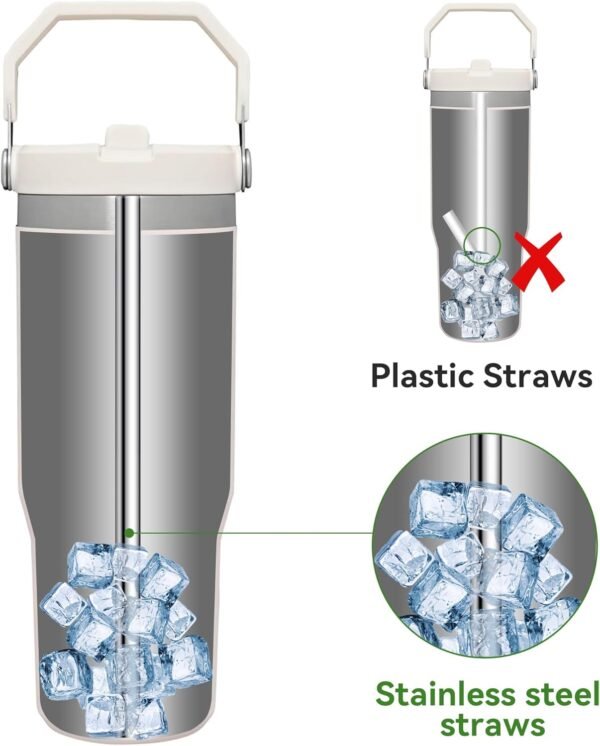 Snowfall 5 Pcs Reusable Straw for Stanley Ice Flow Tumbler, Stainless Steel Straws Accessories with Cleaning Brush, Replacement for 64 oz Stanley Flip Straw Cup - Image 2