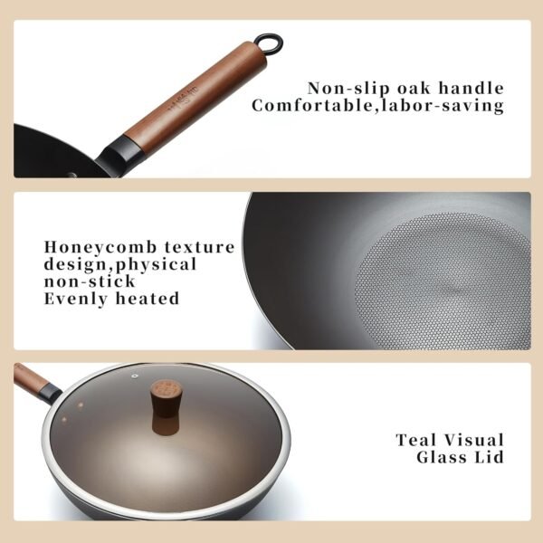 WANGYUANJI Iron Wok 12.6 inches,Wooden Handle Chinese Iron Pot Carbon Steel Wok Non-Coated Stir Fry Pan,Suitable for Home Cooking, Compatible with Induction, Gas, and Electric Ceramic Cooktops - Image 6