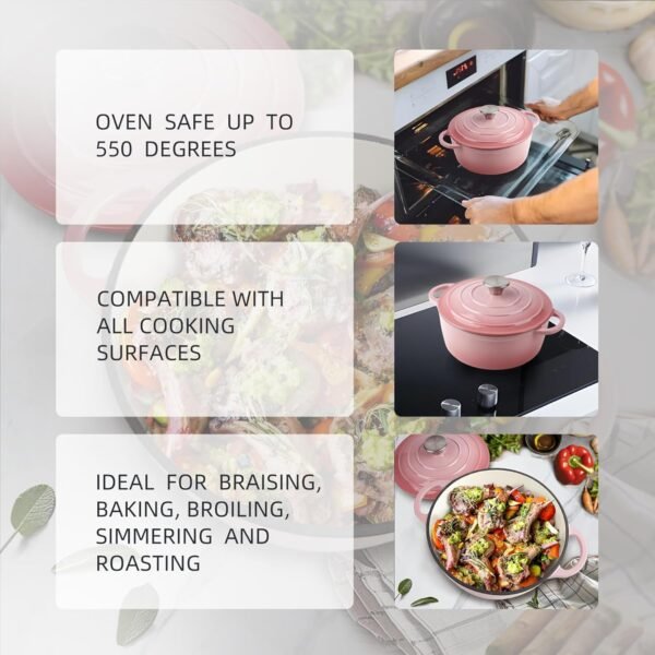 3 Quart Enameled Cast Iron Dutch Oven Pot with Lid, Oven Safe up to 550° F & Dishwasher Safe, Sturdy Dutch Oven Cookware - Image 4