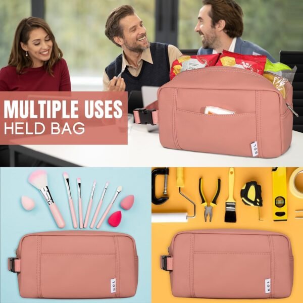 NOL Natural Organic Lifestyle Nylon Waterproof Snack Bag Snack Box Lightweight Lunch Bag for Women, Reusable, Zip Closure with Buckle Handle, Travel Toiletry Bag, Makeup Bag, Dark pink - Image 5