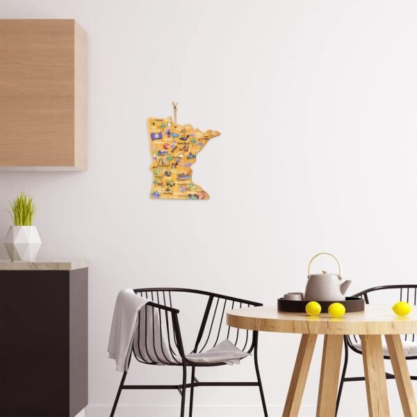 Totally Bamboo Minnesota State Shaped Cutting Board and Charcuterie Serving Platter with Artwork by Fish Kiss, Includes Hang Tie for Wall Display - Image 4