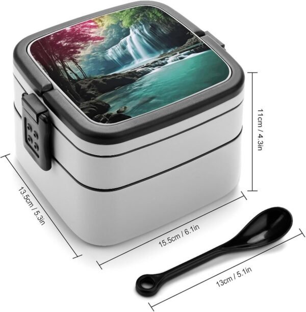 Bento Box with Compartments Waterfall Natural Landscape Print Stackable Bento Lunch Box Food Container for to Work, Sports, Camping And Travel, style - Image 2