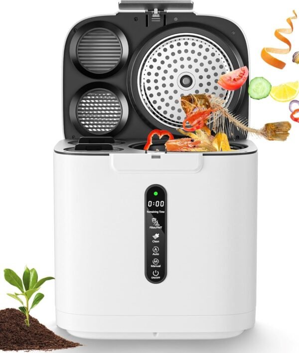 Electric Composter for Kitchen, 4L Compost Bin, Odorless Indoor Composter，Efficient with Zero Odor Carbon Filter, Kitchen Composter，Turns Waste Into Dry Fertilizer, Easy to Use Compost Bin.