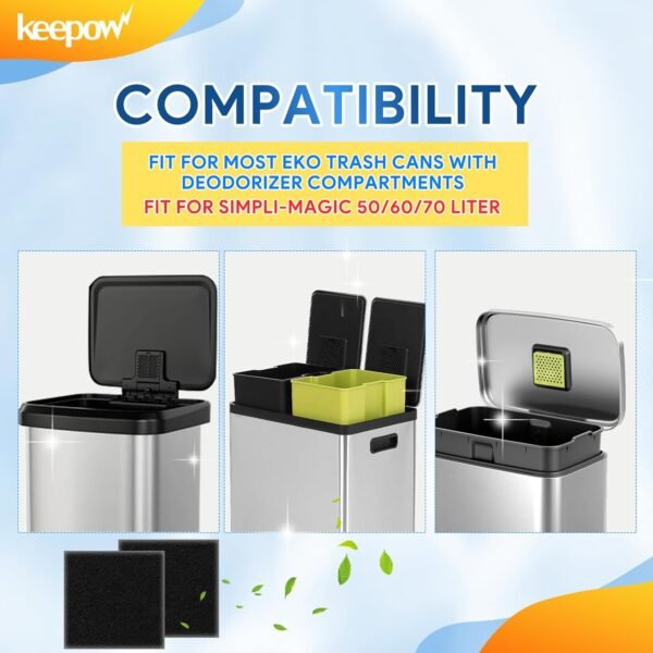 KEEPOW 8 Pack Trash Can Deodorizer Compatible with EKO Trash Can, Activated Charcoal Odor Absorber for Trash Can and Compost Bin, Garbage Can Deodorizer for Indoor Kitchen Compost Bucket (Square) - Image 2