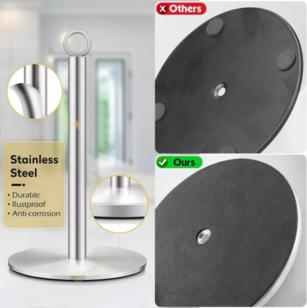 Stainless Paper Towel Holder, Paper Towels Holder Countertop, Stainless Steel Paper Towel Holder Countertop, Kitchen Paper Towel Holders, Countertop Roll Holders(Silver) - Image 3
