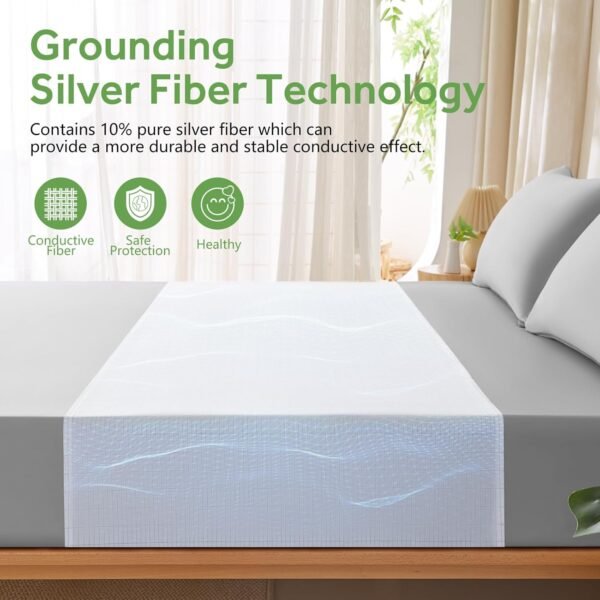 Grounding Sheets for All Mattress Sizes, BOVEREY Grounding Mat for Bed 10% Silver Fiber+90% Organic Cotton Grounding Sheets Sleeping Connect Earth Grounded Mat, with Cord & Tester 104.3"x23.6" (White) - Image 3