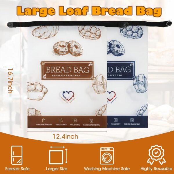 2 Pcs Bread Storage for Homemade Bread, Reusable Bread Bags Storage Bag With Zipper, Large Freezer Container to Keep Bread Fresh, Perfect Bread Making Accessories - Image 2