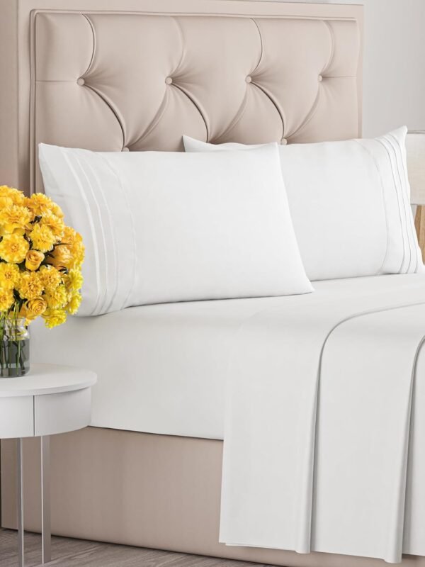 King Size 4 Piece Sheet Set - Comfy Breathable & Cooling Sheets - Hotel Luxury Bed Sheets for Women & Men - Deep Pockets, Easy-Fit, Extra Soft and Wrinkle Free Sheets - White Oeko-Tex Bed Sheet Set - Image 2