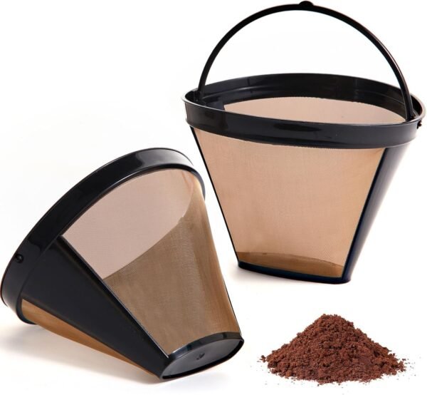 2PCS Reusable Coffee Filters for Ninja, Premium Gold Coffee Filter, No.4 Cone Coffee Maker Filters for Coffee Lovers, Compatible with Ninja Dual Brew Pro Reusable Coffee Filter