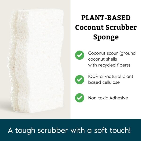 Grove Co. Sponges, Natural Coconut Scrubber Kitchen Sponge, Dual-Sided, Non-Scratch, Super Absorbent Plant-Based Cellulose with Coconut Husk Scourer, Household Cleaning Essentials, 6 Pack - Image 2