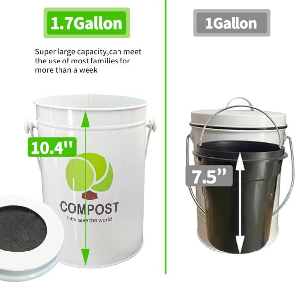 Compost Bin Kitchen Countertop, 1.7 Gallon Indoor Compost Pail, Odorless Food Waste Bin Compost Bucket with Charcoal Filter & Trash Bags & Waste Tray & Brush - Image 5