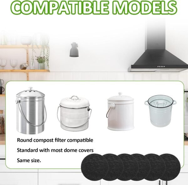 6 Pack Charcoal Filters for Kitchen Compost Bin 6.3 Inch Compost Filters for Countertop Bin Compost Bin Filters Activated Charcoal Replacement Filters for Kitchen Home Bucket Refill Round - Image 6