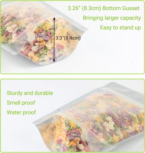 100 Pack 7 x 10 Inch Stand Up Pouch Bags Zipper Mylar Bags Clear Front with Aluminum Foil Back Reusable Food Storage Bags for Multipurpose with Gusset Bottom(5.5mil Thickness) - Image 3